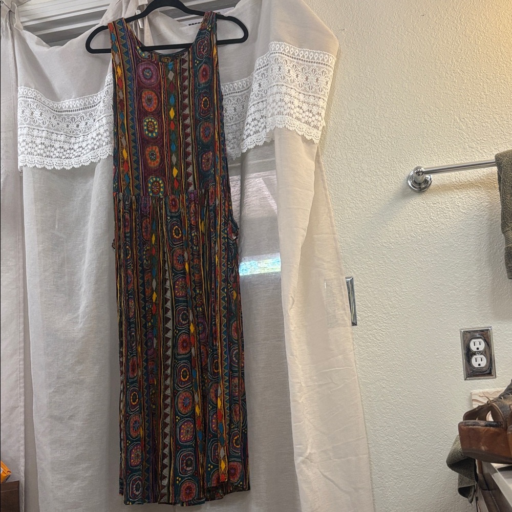 Bila Multicolor Patterned Midi Dress with Strappy Sleeves